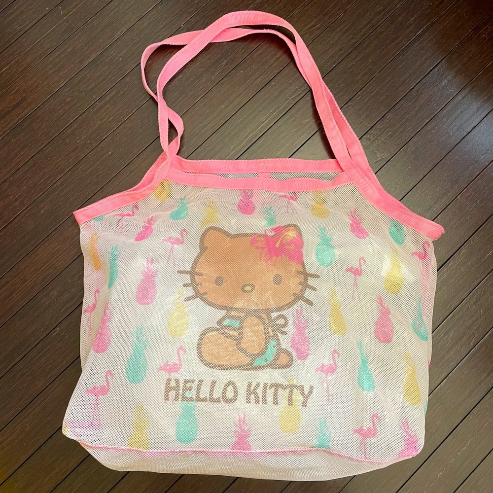 Island Style Hello Kitty with Hibiscus 🌺 Flower Mesh Tote Beach Bag Purse